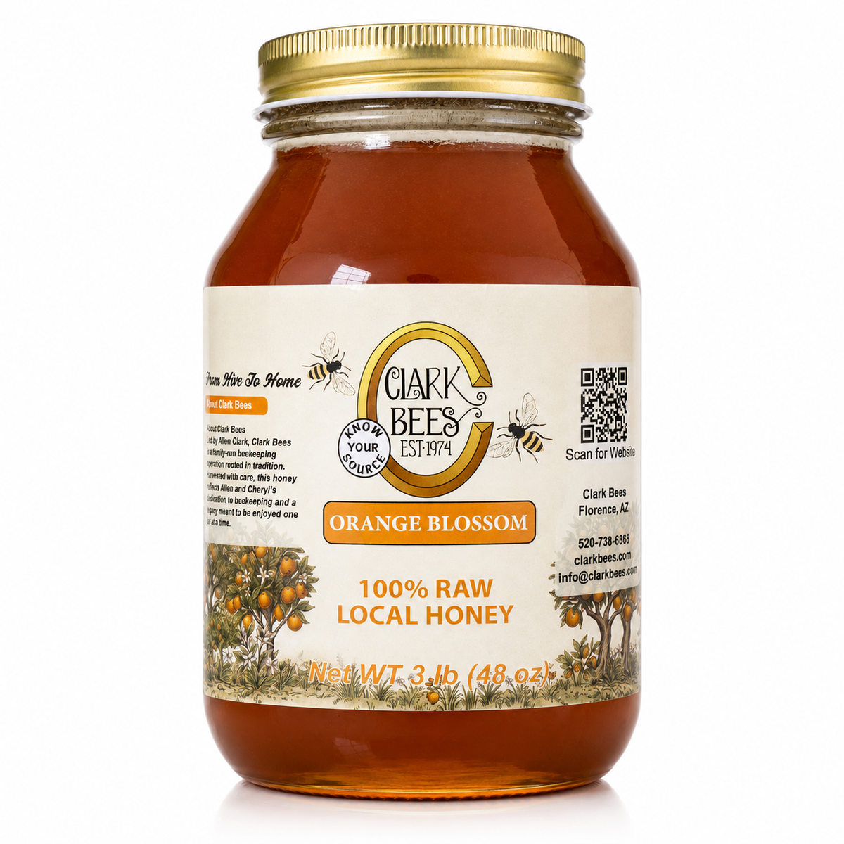 Raw Arizona Orange Blossom Honey –  Glass Round