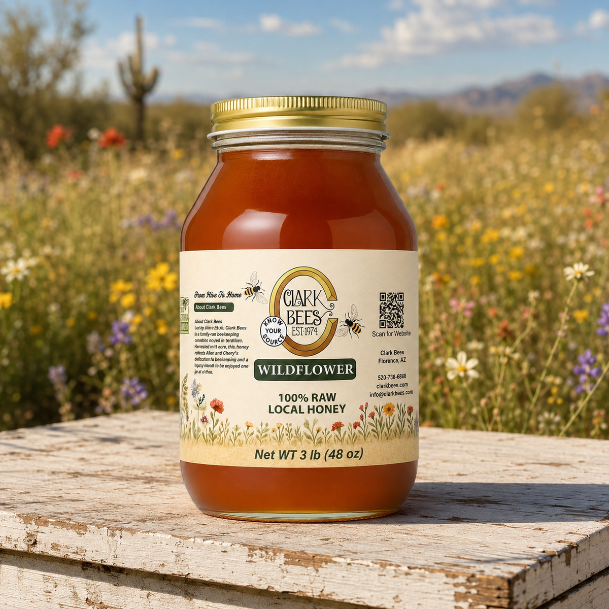 Raw Arizona Wildflower Honey –  Glass Round