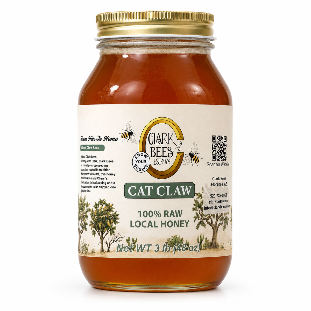 Raw Arizona Cat Claw Honey –  Glass Round