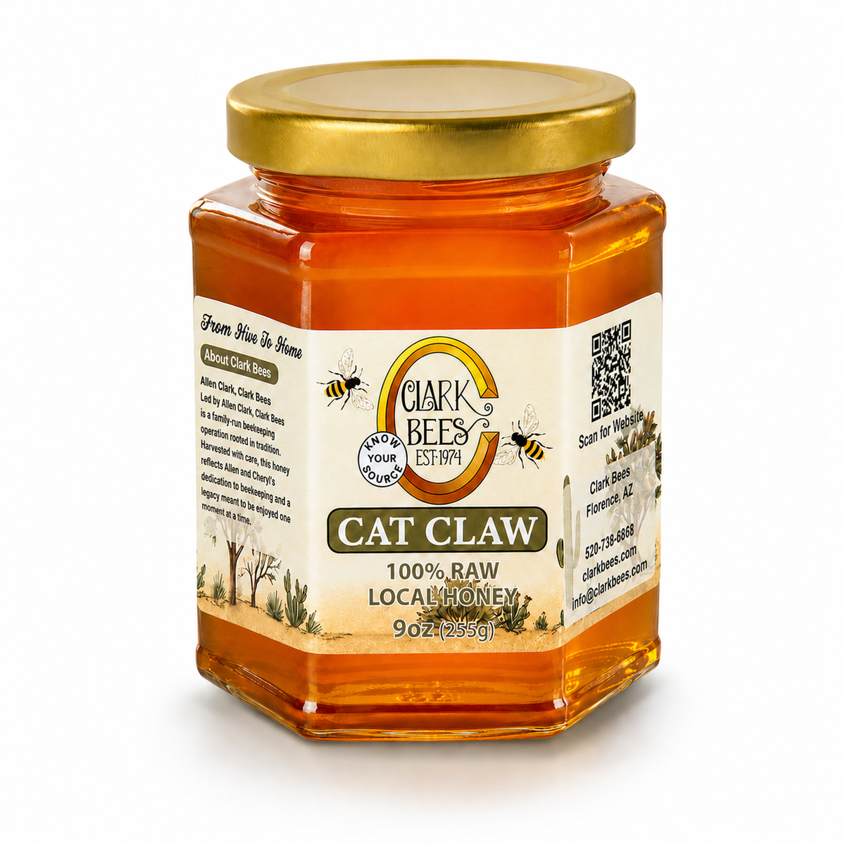 Raw Arizona Cat Claw Honey - Glass Hex
