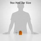 Silhouette of a person next to a jar of honey for size comparison on a white background