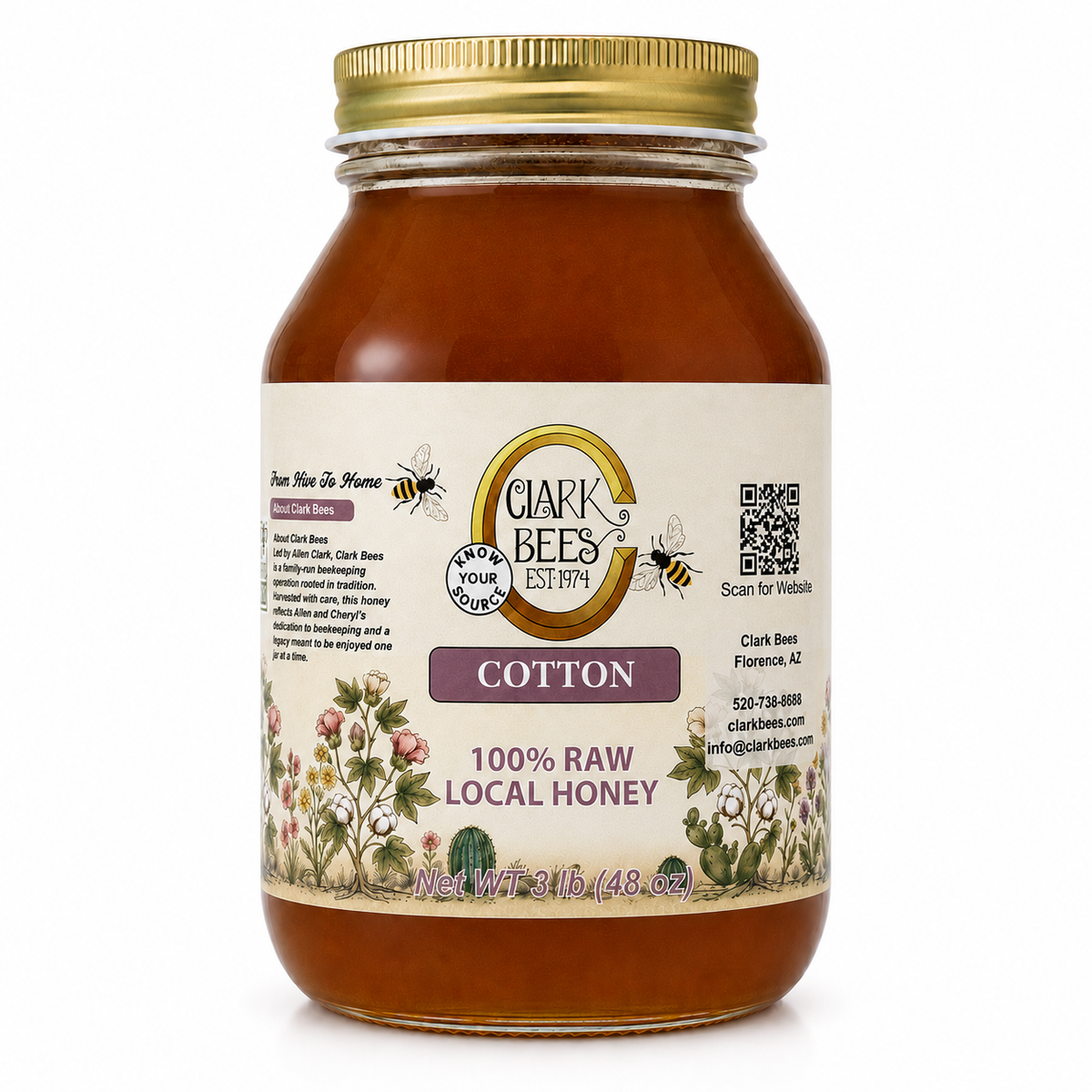 Raw Arizona Cotton Honey –  Glass Round