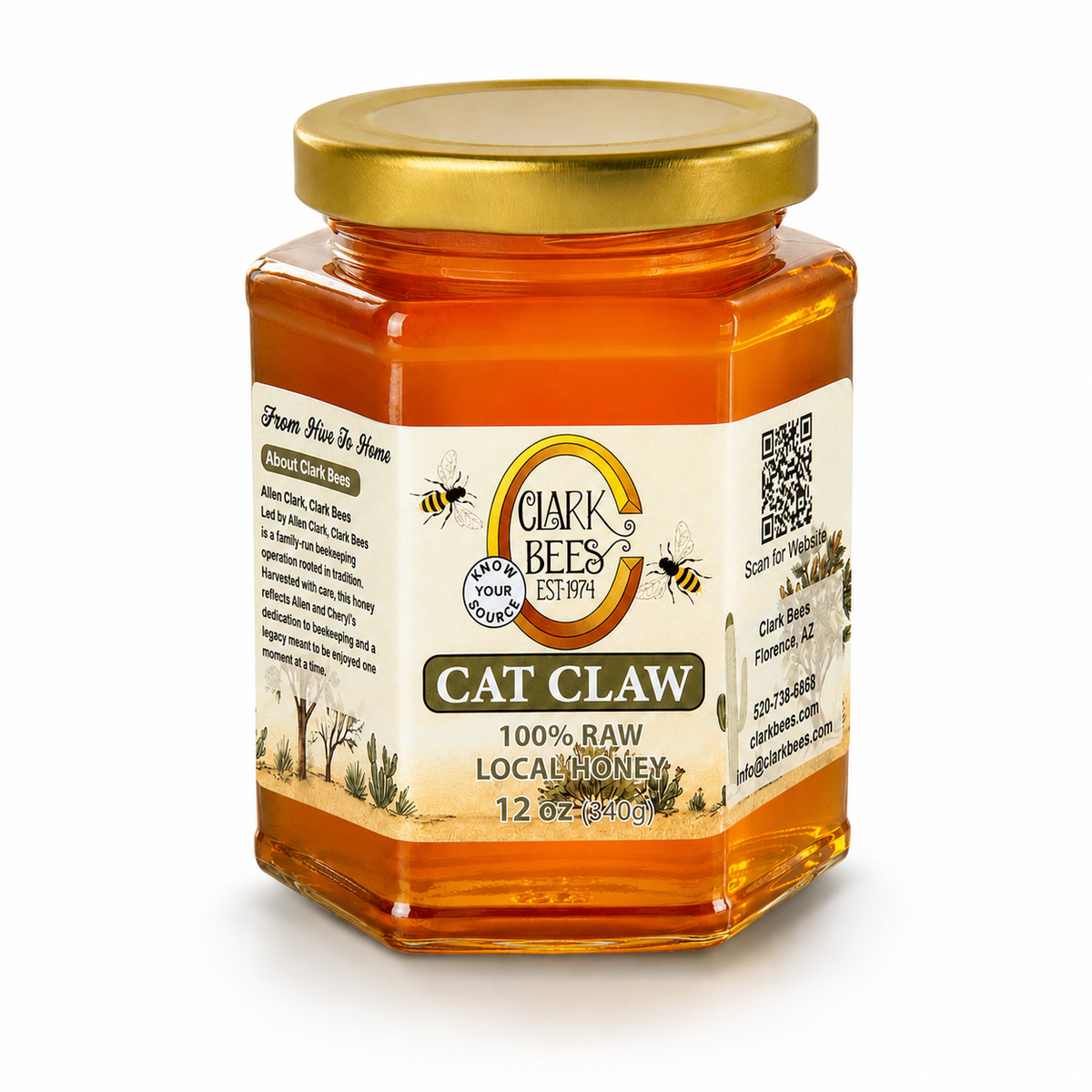 Raw Arizona Cat Claw Honey - Glass Hex