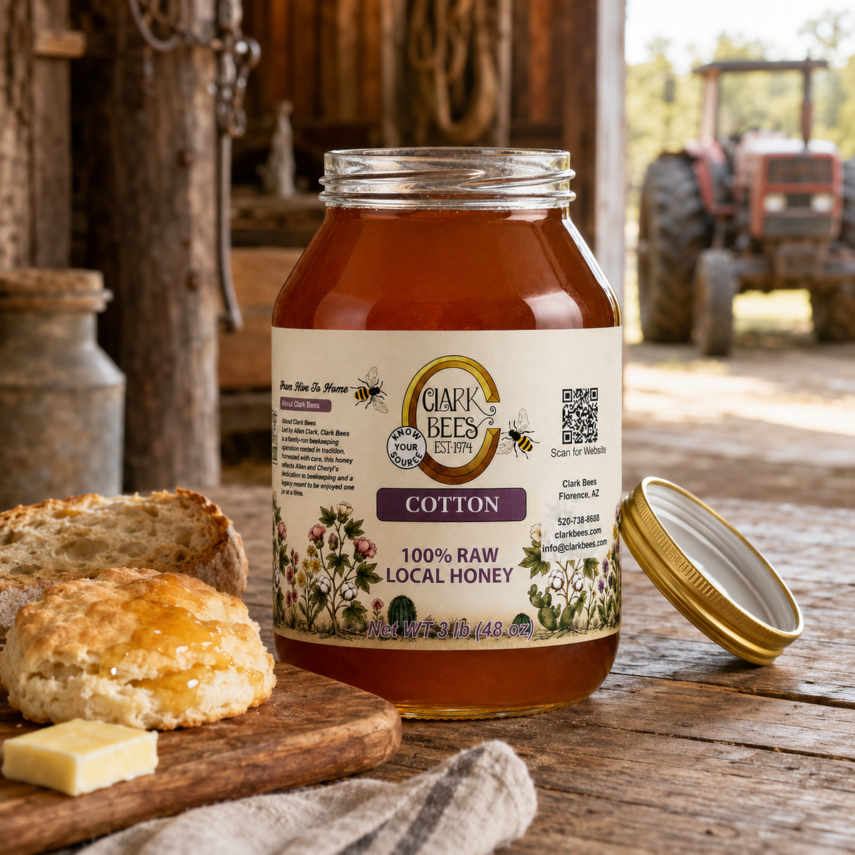 Raw Arizona Cotton Honey –  Glass Round