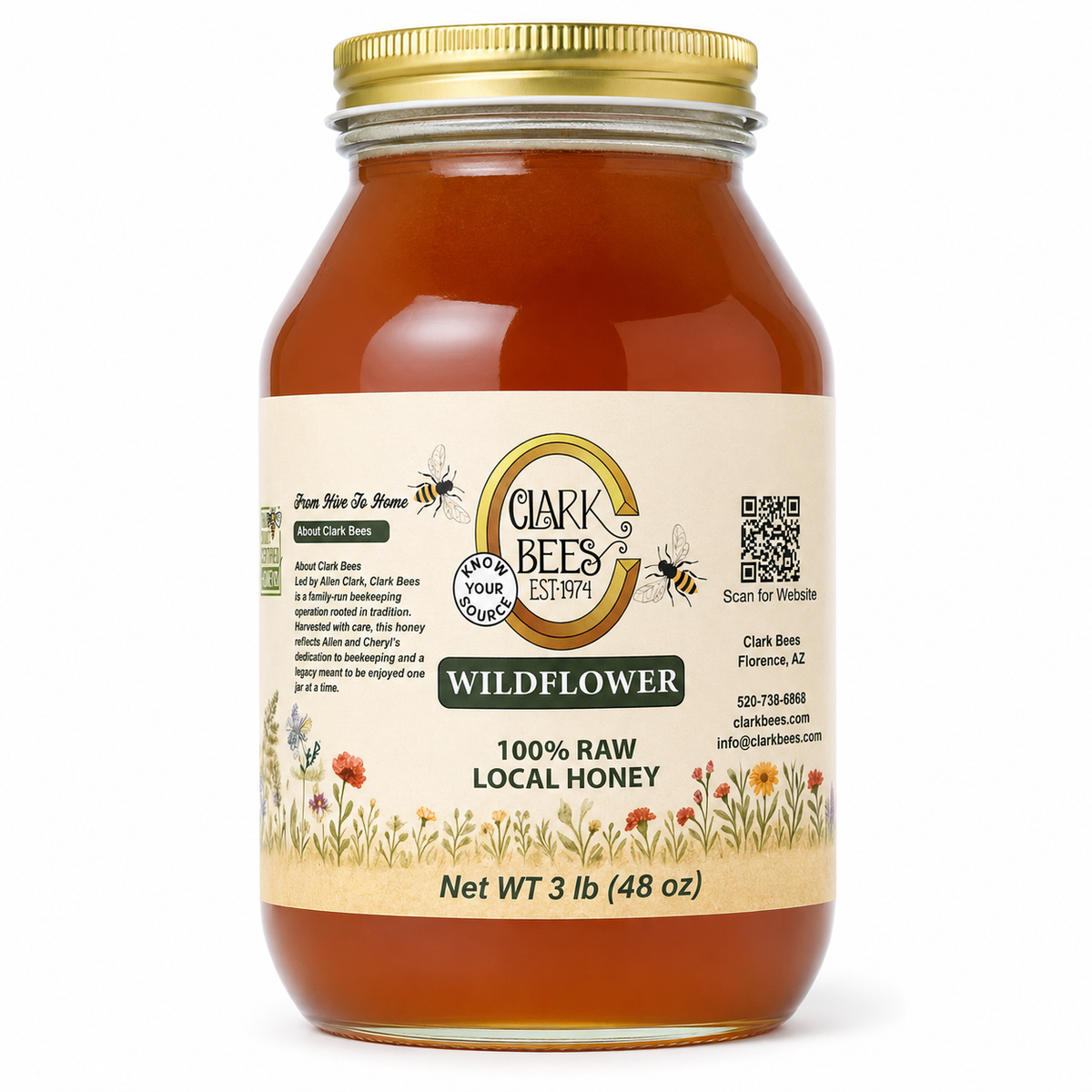 Raw Arizona Wildflower Honey –  Glass Round