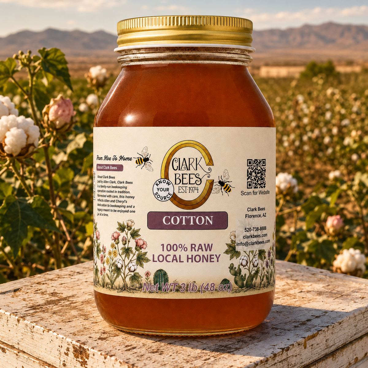 Raw Arizona Cotton Honey –  Glass Round